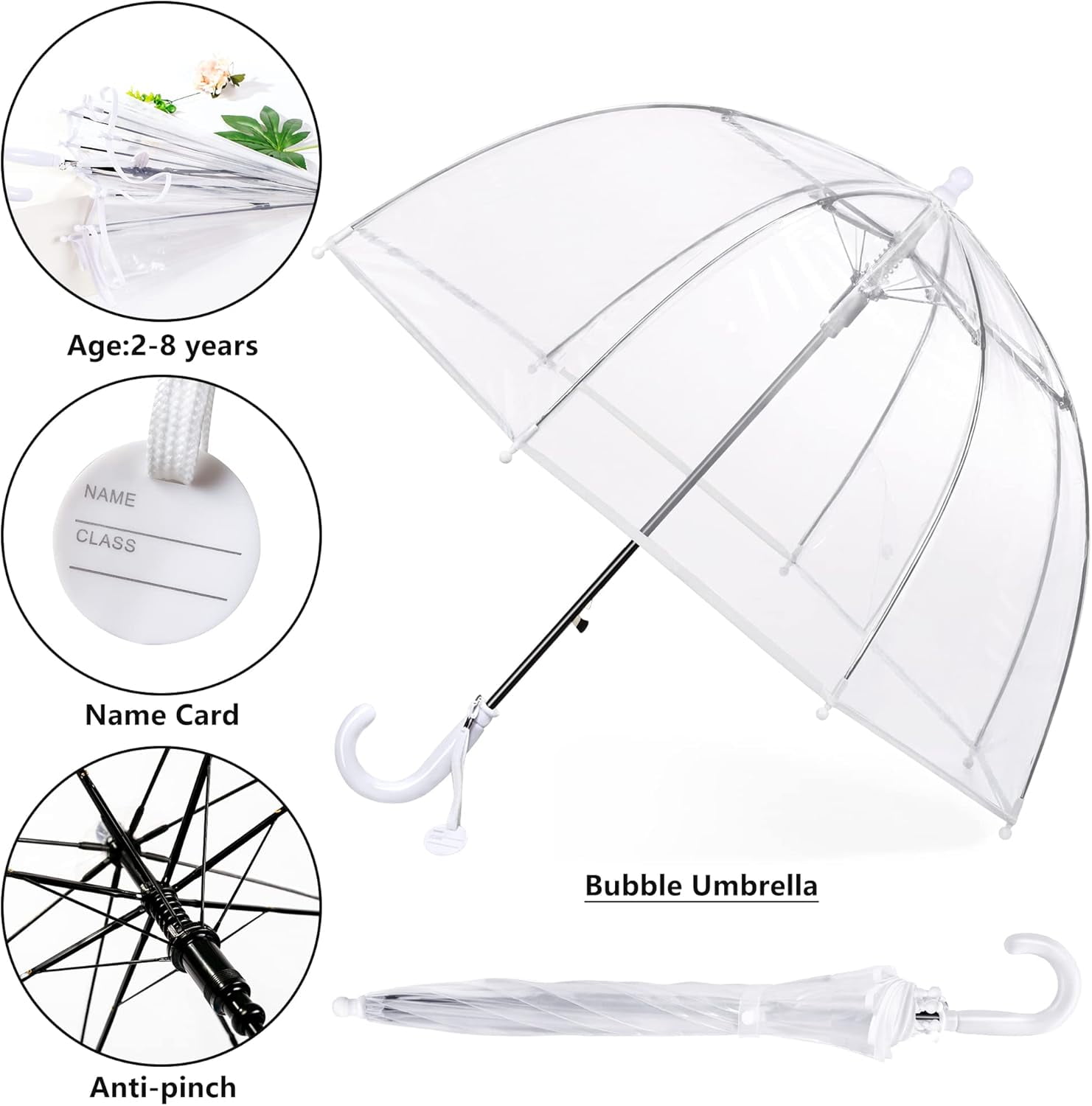 MGH Kids Clear Bubble Umbrella 2 Pack - Dome Windproof Rain Umbrellas for Boys and Girls