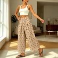 thumbnail image 5 of Lumtrix Polka Dot Pants For Women 2026 Summer Boho Beach Elastic Waist Wide Leg Palazzo Cotton Linen Barrel Pant With Pockets Khaki 2XL, 5 of 5