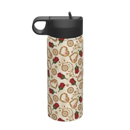 

Ocsxa Valentine S Day Rose Print 18 oz Insulated Water Bottle With Straw Stainless Steel Sports Water Cup Flask Wide Mouth Travel Thermal Mug for Home Office or Car