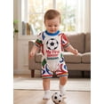 thumbnail image 4 of BemeyourBBs Newborn Baby Boy Girl My First Soccer Season Outfit Cute Infant Baby Football Outfit Summer Romper Clothes Short Sleeve Soccer Theme Contrast Color Jumpsuit Shorts, 4 of 9