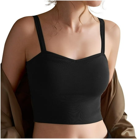 Vest Top with Built in Bra Women Knitted Cotton Spaghetti Strap V Neck Camisoles Summer Short Basic Tank Top Gym Yoga Sleeveless Backless Vests