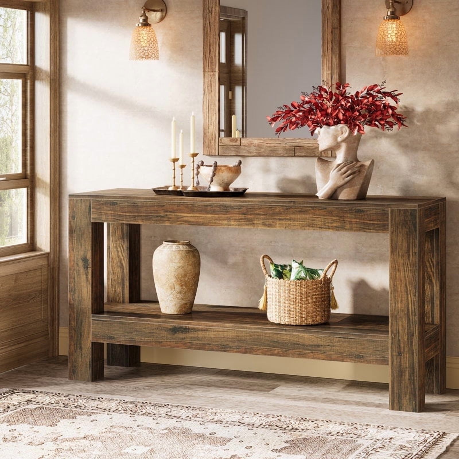 Tribesigns 62.99" Long Wood Console Table, Farmhouse 2-Tier Entryway Table Sofa Table