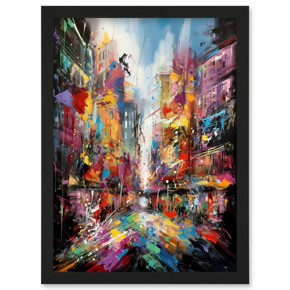 Abstract City Street Modern Vibrant Cityscape Artwork Framed Wall Art Print A4