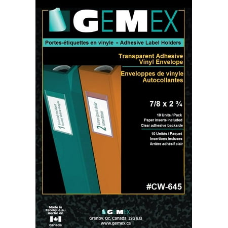 Porte-étiquettes en vinyle adhésif Gemex 7/8''x2-3/4'', inserts en papier  adhésif transparent inclus 10 par paquet
