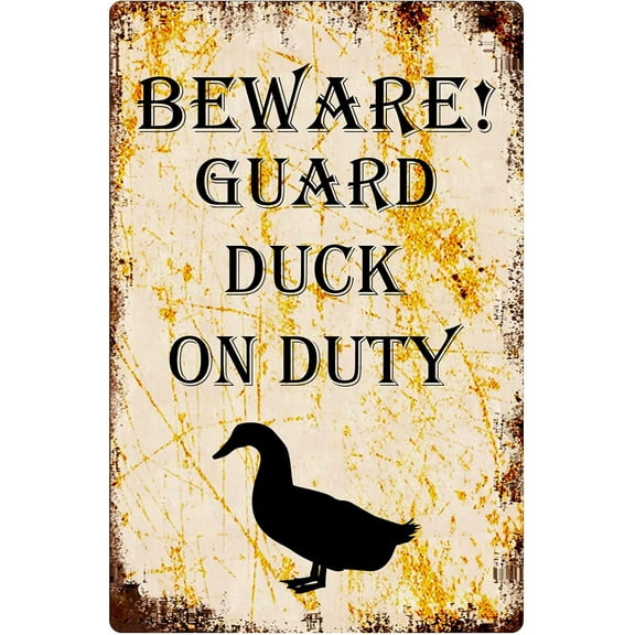 Funny Duck Sign Beware Guard Duck On Duty Sign Retro Vintage Metal Tin Signs 8X12Inch