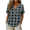 thumbnail image 4 of BUIGTTKLOP Summer Tops for Women Short Sleeve Shirts Casual V Neck T Shirts Plaid Loose Fitted Blouses, 4 of 5