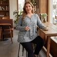 thumbnail image 2 of DARING DIVA Women's Plus Pocket Notch Neck Long Sleeve Blouses 1X Gray, 2 of 6