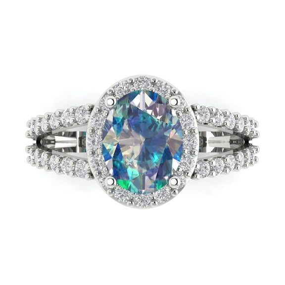 Solitaire with Accents Engagement Ring for Women - 2.6ct Blue Moissanite in 18K White Gold Promise Ring