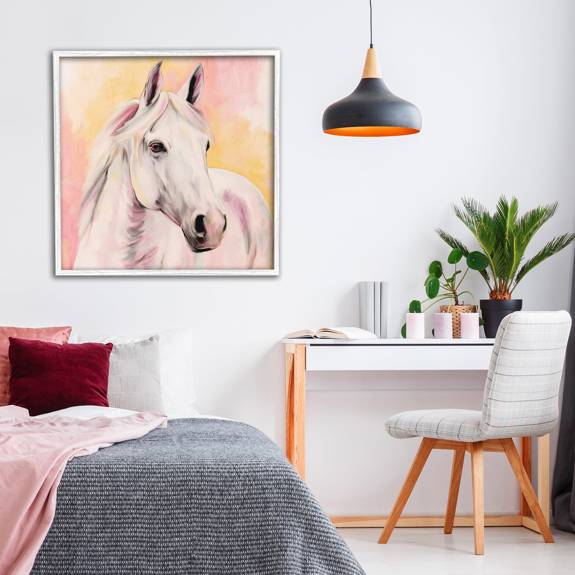 Sunset White Horse White Framed Giclee Art, design by Kim Allen