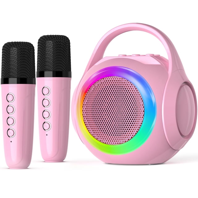 Máquina de karaoke Hockvill Mini para niños con 2 micrófonos Bluetooth