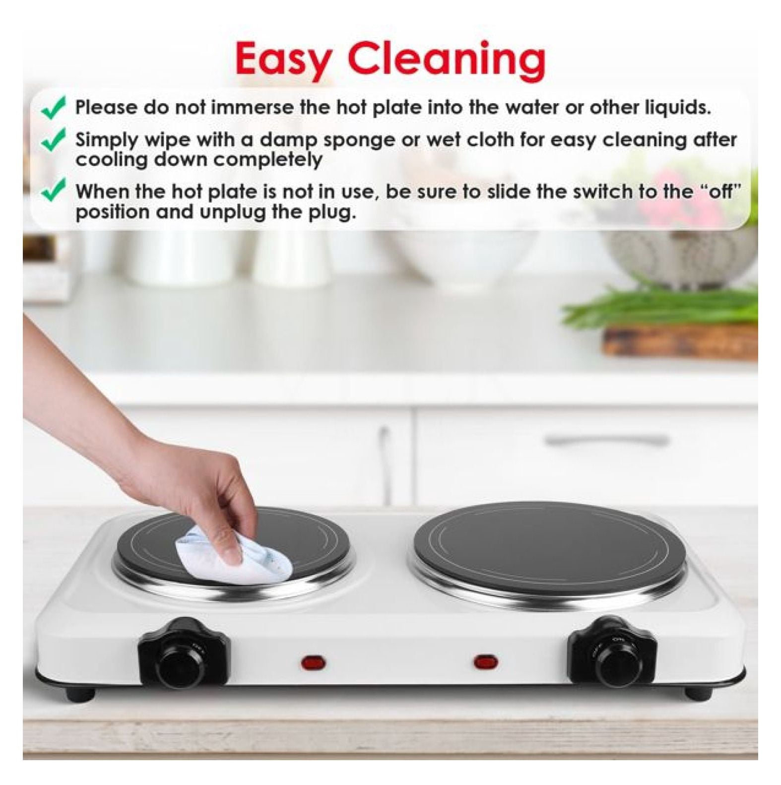 Electric Hot Plate for Cooking,Electric Cooktop 2 Burner,2000W Portable Electric Stove,Glass Cooktop Stepless Temperature Adjustments,Countertop Cooktop for Dorm,Compatible with All Cookware