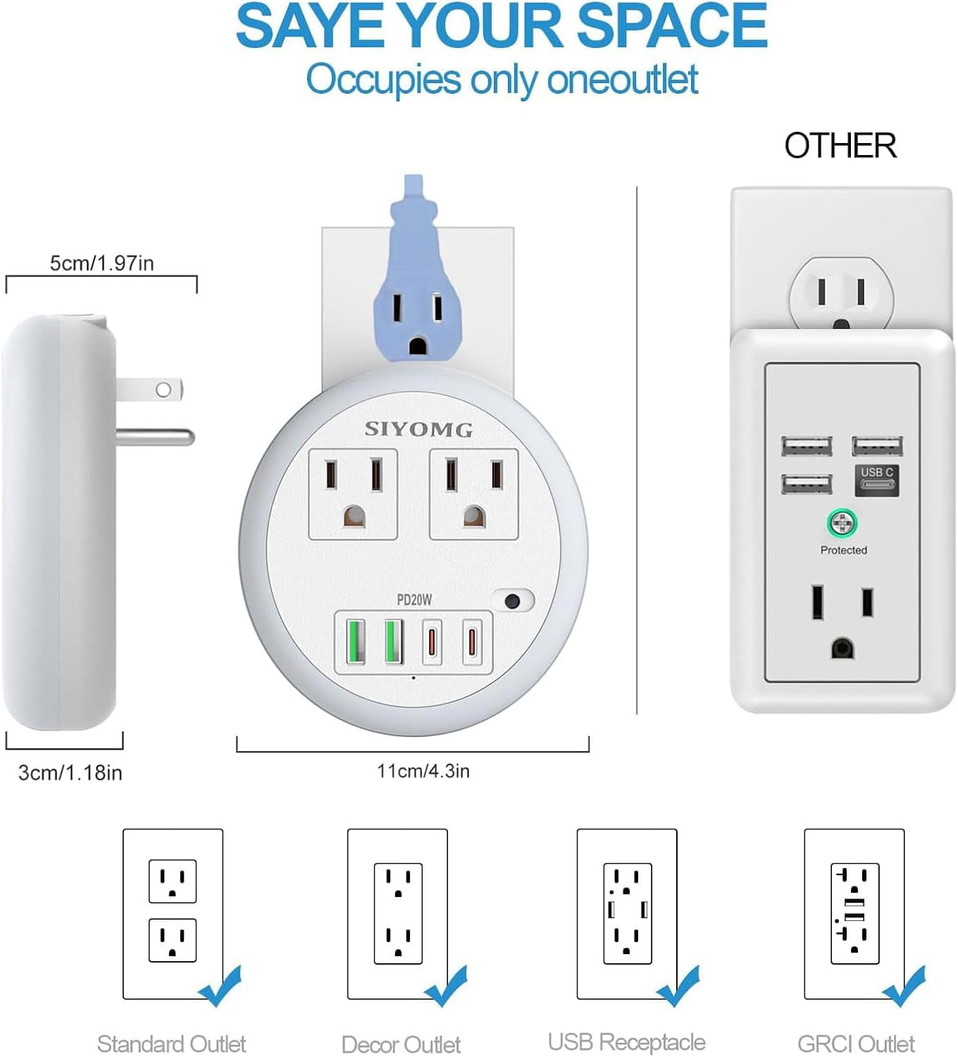 RGHJAR-LED Night Lights Plug into Wall, Plug in Night Light with 4 USB Ports and 2 Outlets, Smart Dusk to Dawn Sensor 6-Color Adjustable, Night Light for Bathroom Bedroom Hallway