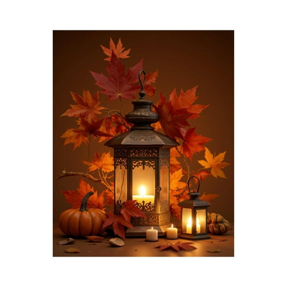 Paint By Numbers Kit for Adults Beginner - DIY Autumn Lanterns Maple Leaves Pumpkins Canvas Painting Kits for Adults, Frameless Paint By Number for Adults for Home Wall Decor 16x20 Inch