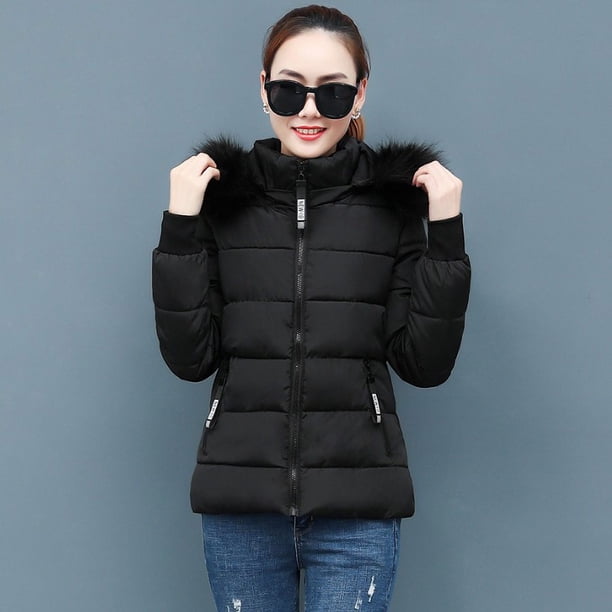 Chaqueta corta de algodón, abrigo de invierno para mujer, chaqueta de algodón, corte entallado, cuello de piel gruesa, chaqueta pequeña de algodón