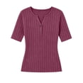 thumbnail image 7 of Bxsruta Womens Short Sleeve Tops Henley Neck Ribbed Knit Tees Slim Fit Casual Summer Shirts, 7 of 7