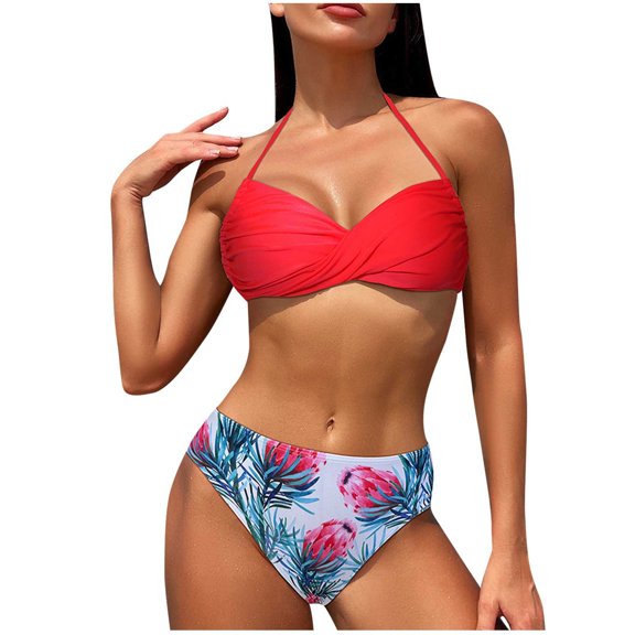 Elainilye Fashion Women's Bikini Swimsuit Triangle Top Side Tie Bottom Bikini Swimwear Bathing Suit,Red