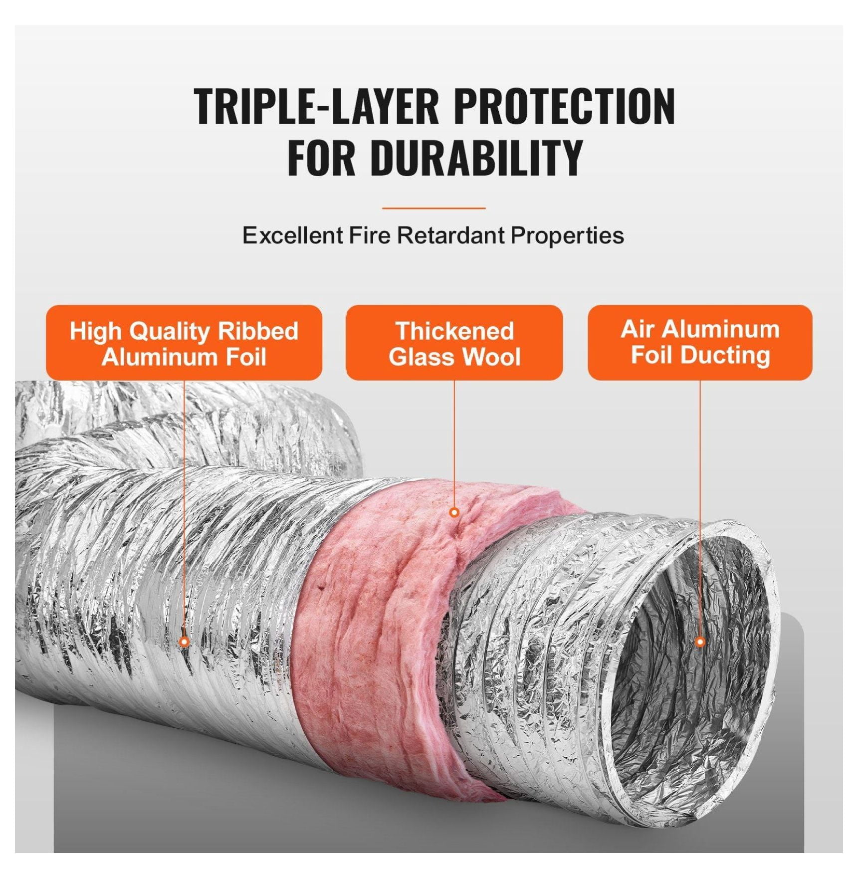Dryer Vent Hose 10 Inch Insulated Flexible Duct 25FT, Heavy Duty HVAC Ventilation Exhaust Ducting with Clamps, R-6.0 Flame Retardant