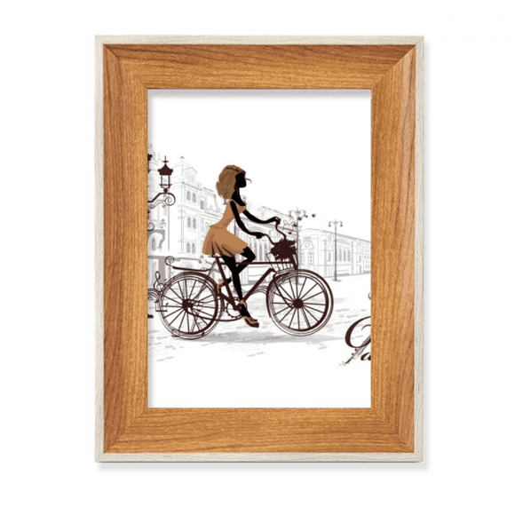 Bicycle Lady France Illustration Pattern Desktop Wooden Photo Frame Display Picture Art Painting Multiple Sets