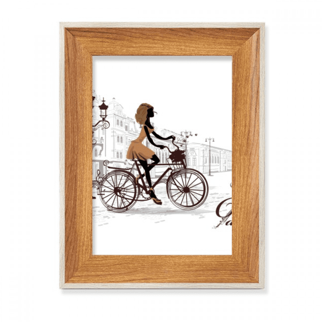 Bicycle Lady France Illustration Pattern Desktop Wooden Photo Frame Display Picture Art Painting Multiple Sets