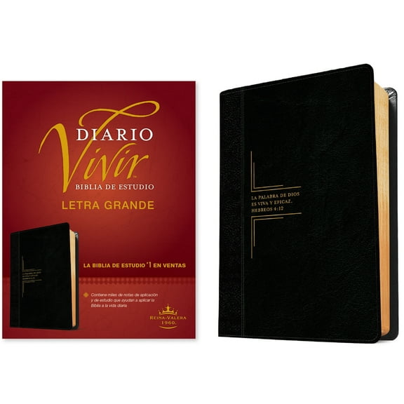 Biblia de Estudio del Diario Vivir Rvr60, Letra Grande (Letra Roja, Sentipiel, Negro/Ãnice), (Hardcover)