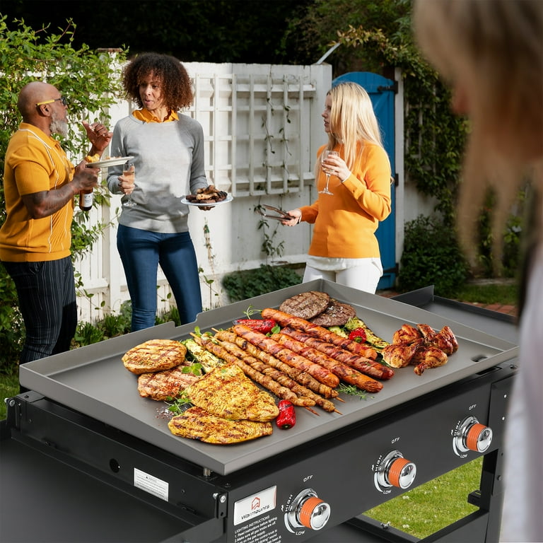 WARMOUNTS 3 Burners 32 Propane Gas Griddle Foldable with 4 wheels Portable Flat Top Grill 45000 BTU Propane Fuelled Outdoor Griddle Grill with