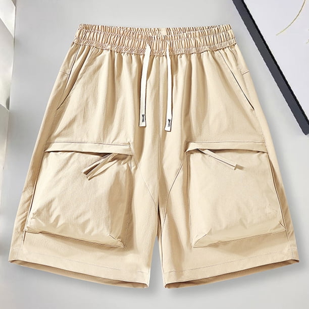 pstuiky Pantalones cortos deportivos para hombre, Pantalones cortos holgados con cintura elástica y bolsillo con cordón para hombre Pantalones cortos cargo