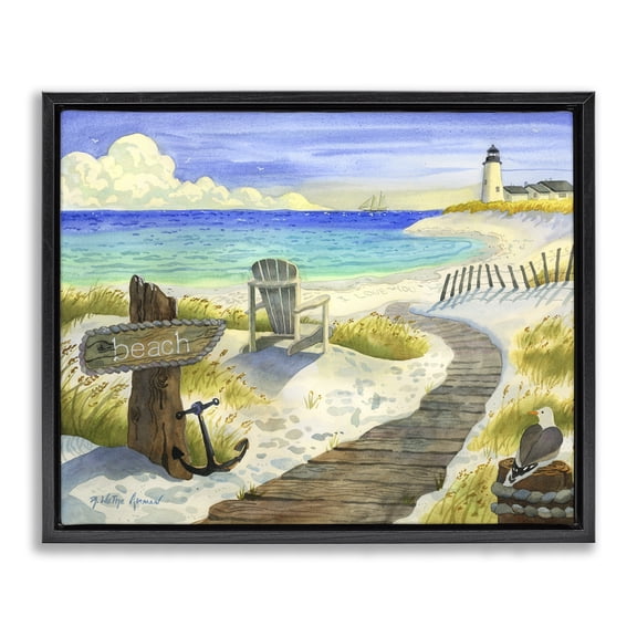 Stupell Industries Boardwalk To The Lighthouse Black Framed Floater Canvas Wall Art, design by Robin Altman