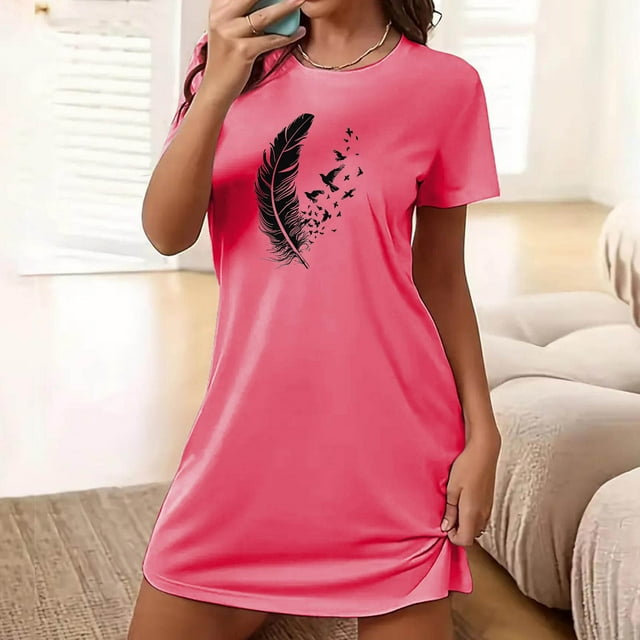 Mefallenssiah Chemise de Nuit Courte Surdimensionnée pour Femmes Mode Imprimé Poitrine Manches Courtes