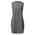 thumbnail image 4 of GaThRRgYP Dresses for Women 2025 Elegant Classy,Women Fashion Round-Neck Pockets Button Dress Solid Sleeveless Dress Dark Gray L, 4 of 4