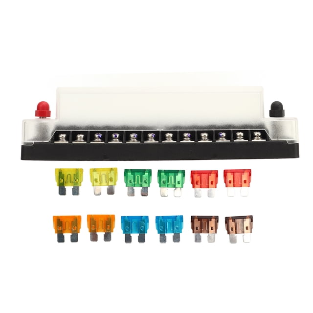 Caja De Fusibles De 12 Vías Y 12 V, Caja De Fusibles De 12 Vías Y 12 V, Cubierta Antipolvo para PC, Soporte De Bloque De Fusibles De Hoja De Tornillo De Acero Inoxidable para Coche, Barco, RV, 32 V