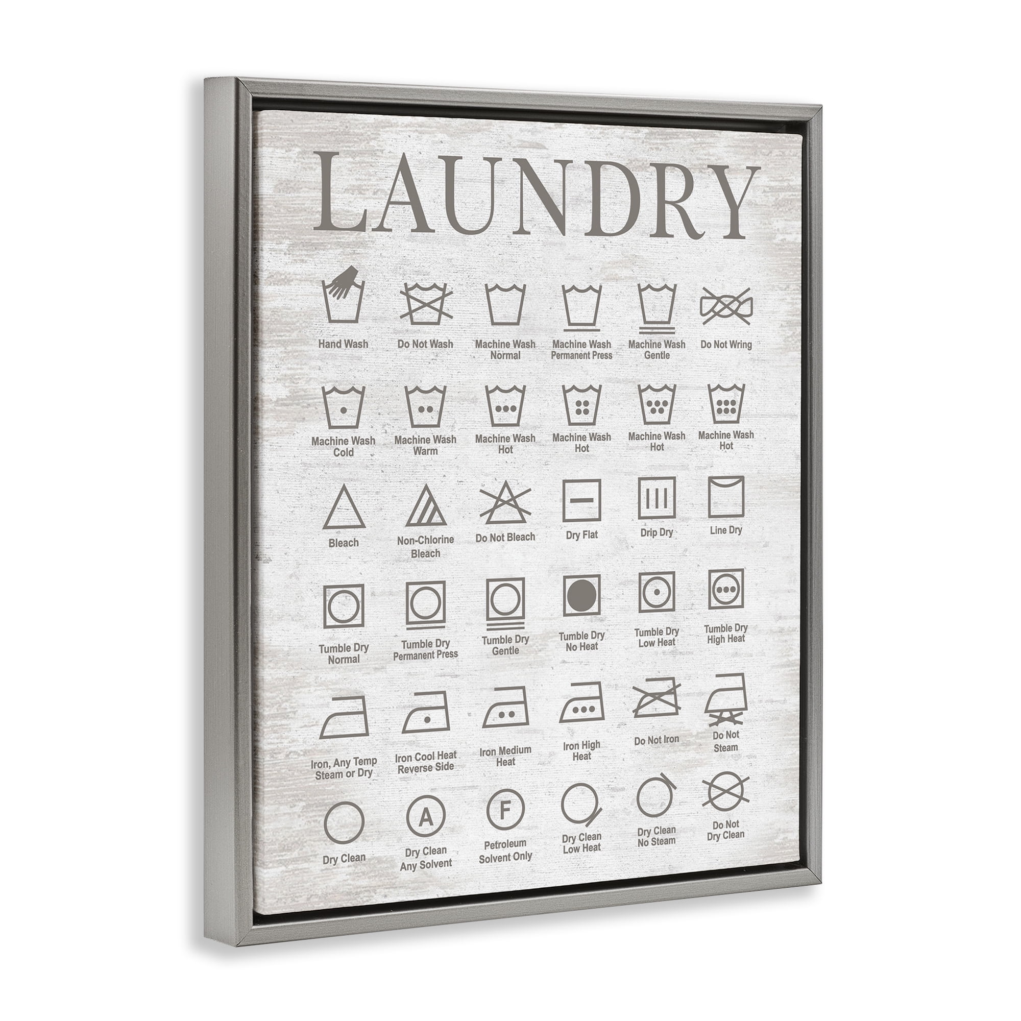 Stupell Industries Laundry Symbols Guide Typography Painting Gray Floater Framed Art Print Wall Art, 25 x 31