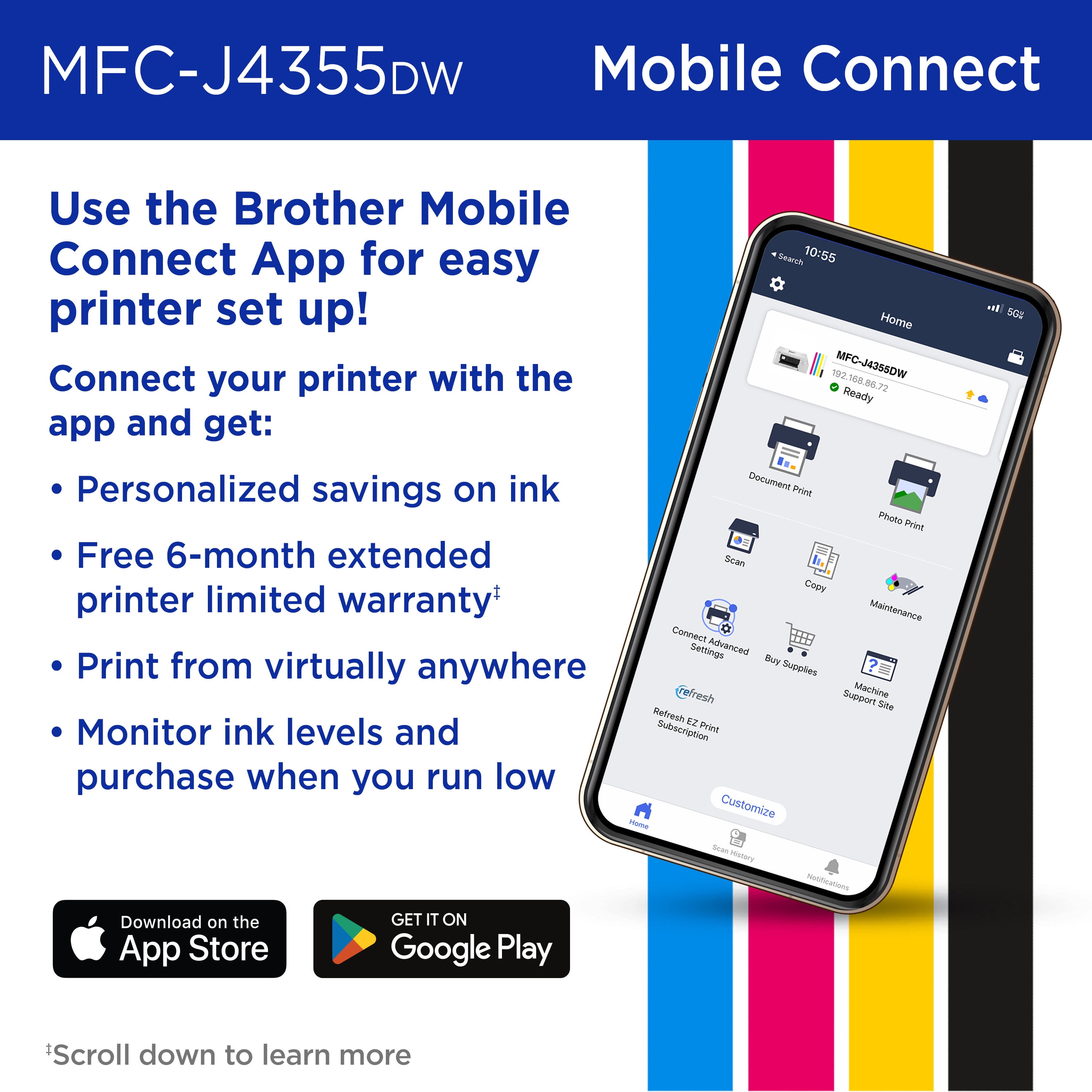 Brother INKvestment 4355 MFC-J4355DW Wireless Color Inkjet All-in-One Printer with 1.8” Color Display and Manual Feed Slot