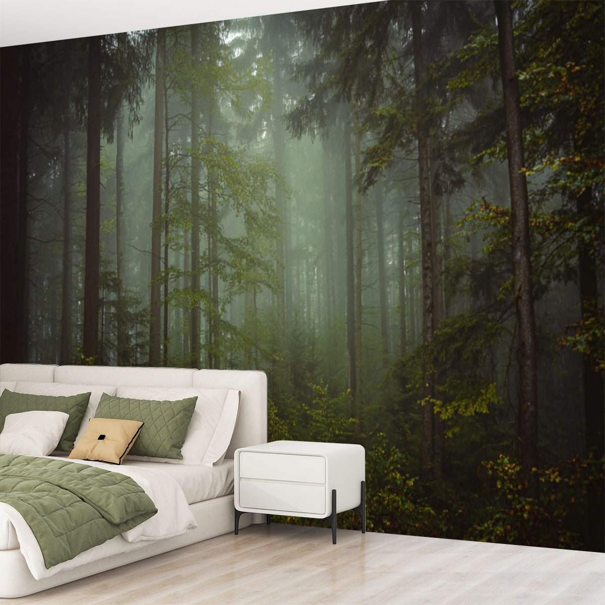 Peel and Stick Wallpaper Magic autumn forest romantic misty foggy landscape Modern Art Wall Mural Decor Self Adhesive and Removable 69in x 98in