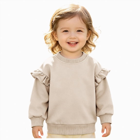 zuwimk Girls Long Sleeve T Shirts Kids Crewneck Fall Winter Tops Basic Tees(2-3 Years,Beige)