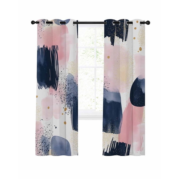 Navy Blue Pink Art Blackout Curtains, Light Blocking Print Window Curtains, Abstract Contemporary Luxury Thermal Insulated Window Drapes for Living Room Kitchen Cafe 2 Panels, 84"W x 63"L