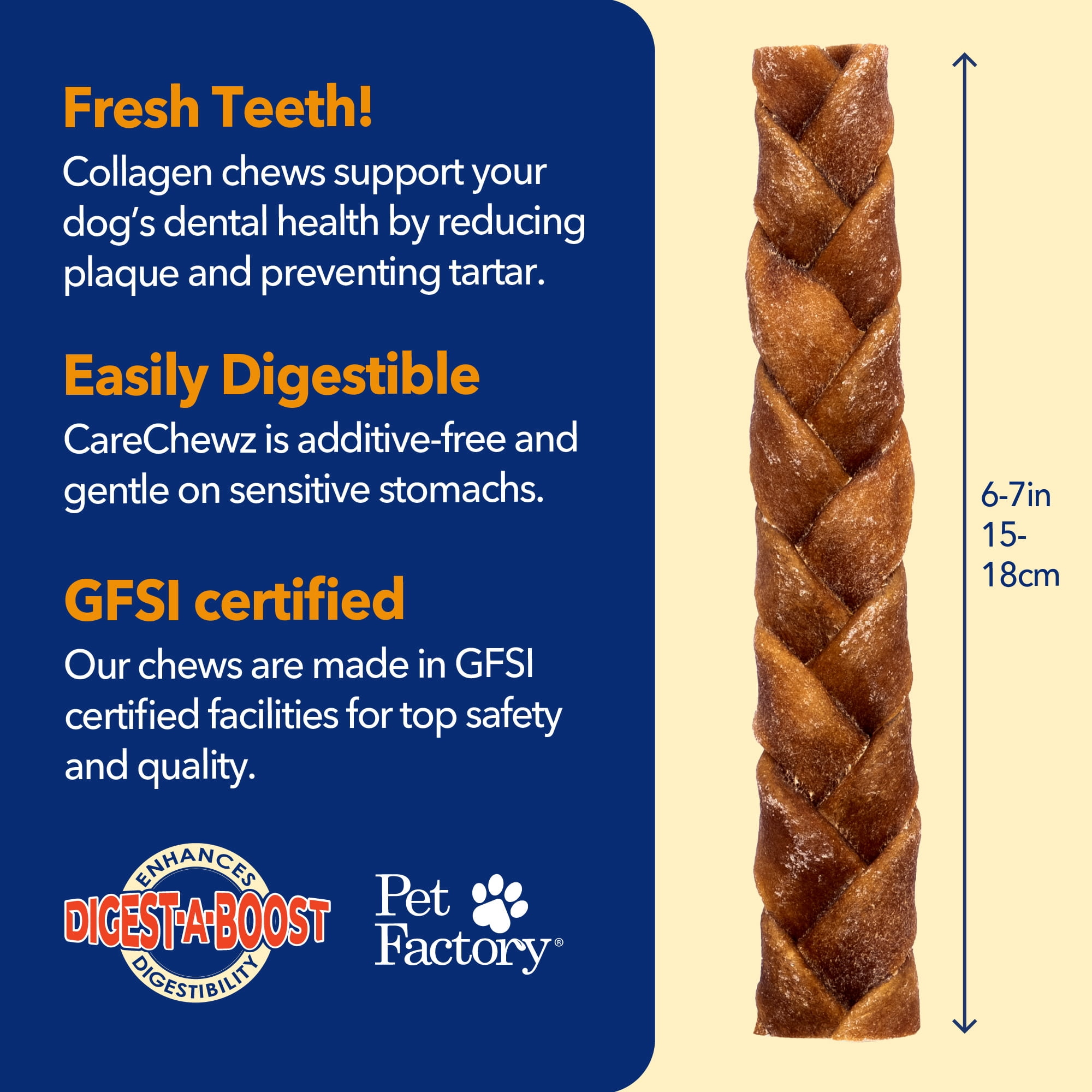 Pet Factory CareChewz Collagen 6-7" Skinny Braided Sticks Dog Chew Treats - Chicken Flavor, 15 Count/1 Pack