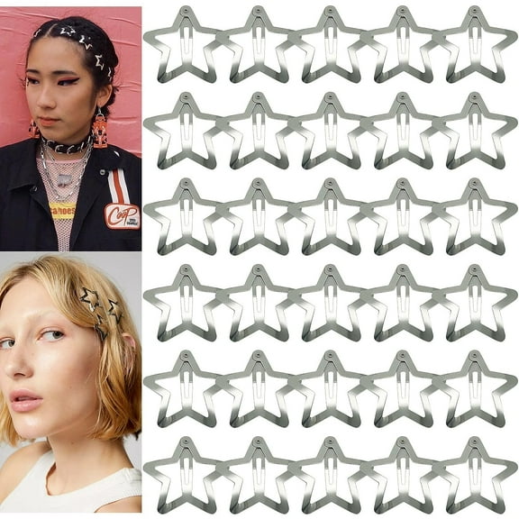 Walkfairy Glossy Metallic Star Hair Clips, 50 PCS, Non-Slip Snap Hair Barrettes for Girls and Women