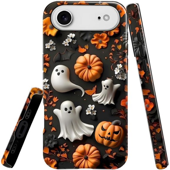 Case for iPhone 17 Air, Pumpkins and Ghosts Phone Case Slim Silicone Shockproof Cover for Girls Women (Glossy & Durable）