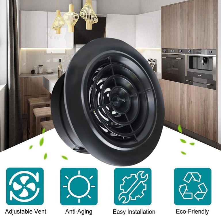 Adjustable ABS Round Ventilation Grille – 125mm Ceiling Vent Cover, Rotary Louver Duct Outlet, Black, Removable Panels, Easy Install For Bathroom/Office Exhaust