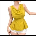 thumbnail image 2 of Camisetas Sin Mangas Verano con Cuello Vuelto para Mujer, Blusas Holgadas con Peplum, Blusas Informales Sin Mangas con Lazo en Cintura, Blusas Sin Mangas Color Amarillo Mostaza M, 2 of 10