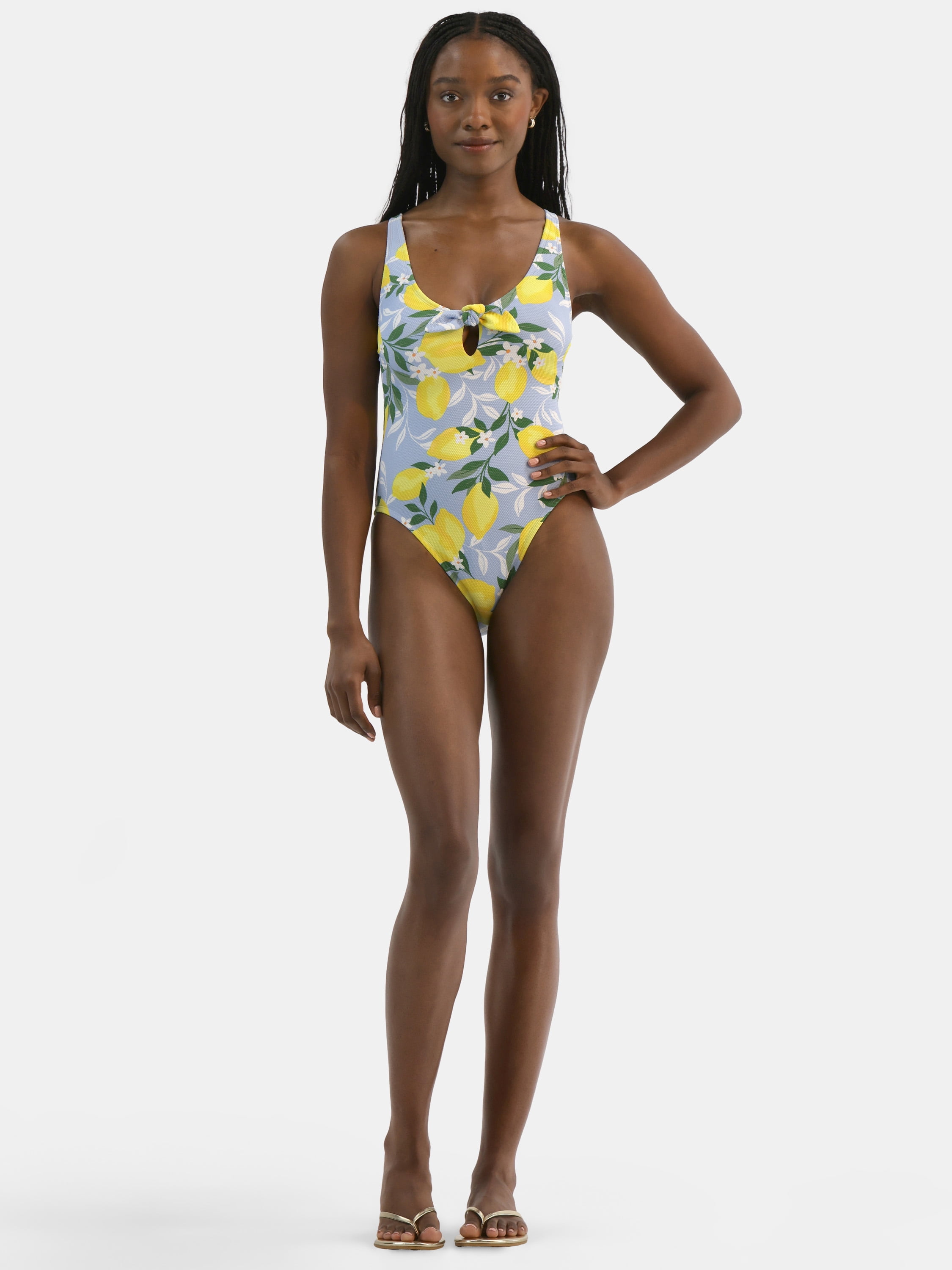Time and Tru Women’s and Women’s Plus Pique Print One Piece Swimsuit, Sizes XS-2X