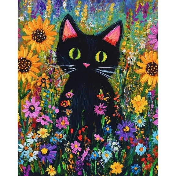 Paint by Numbers for Adults Kids Beginner Black cat in the flower field DIY Acrylic Painting by Numbers Kits with Brushes Acrylic Pigment Home Decoration Gifts 16 x 20 inch