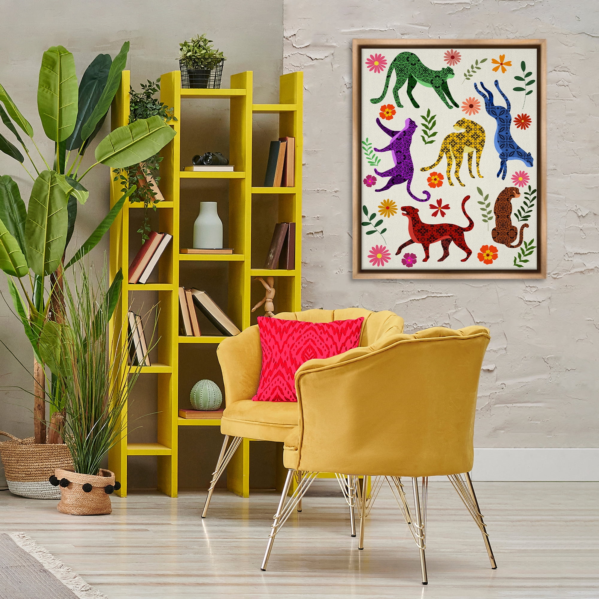 Stupell Industries Boho Patterned Cheetahs Animals & Insects Painting Brown Floater Framed Art Print Wall Art, 25 x 31