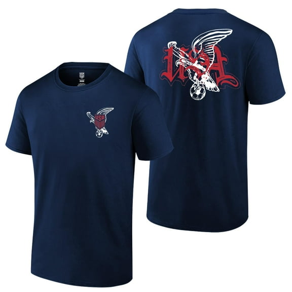 2024 U.S. Soccer USMNT Logo Adult T-Shirt USA with Eagle Front and Back Print Soccer Tee - Add Name/Number [Navy]