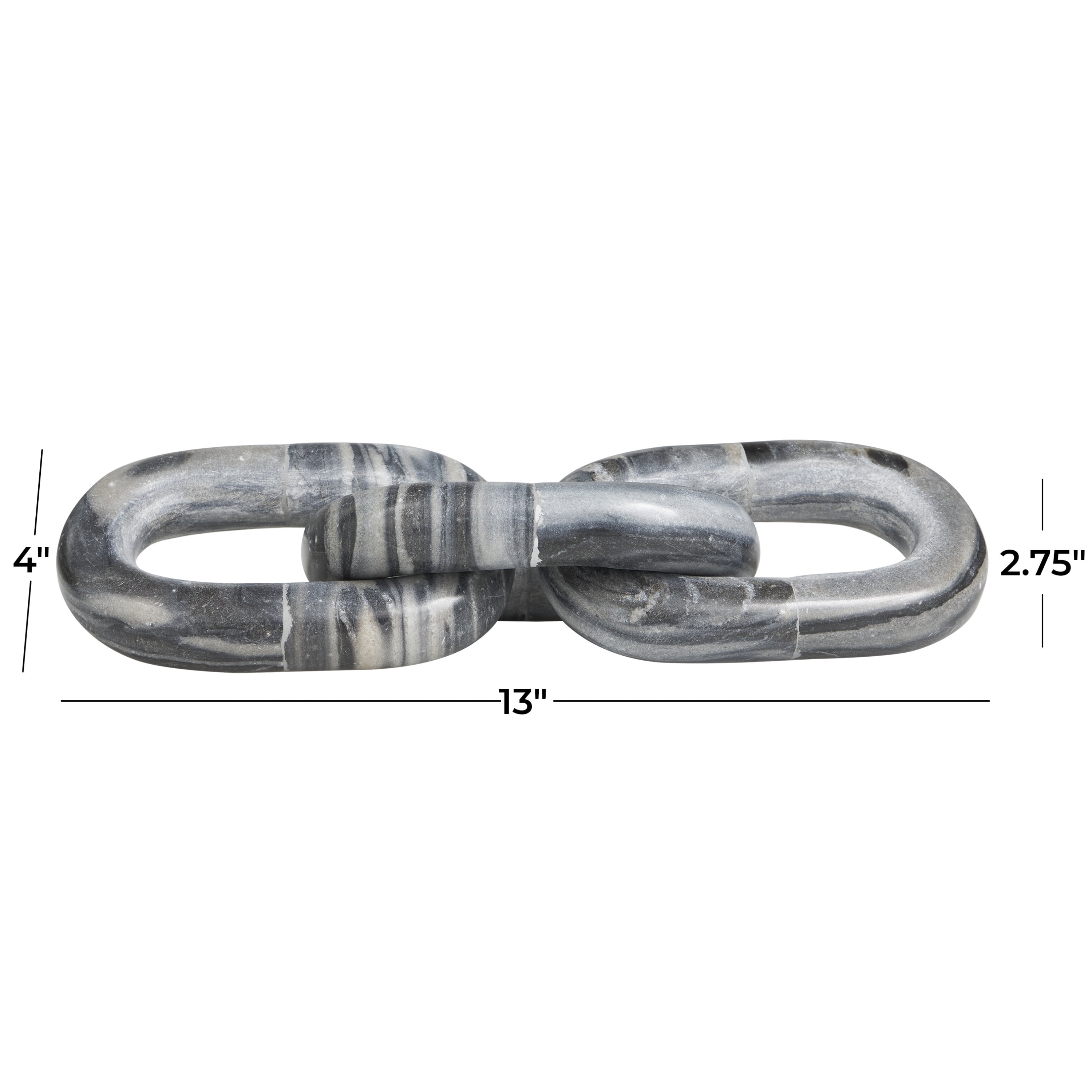 13" x 3" Gray Marble Geometric 3 Link Chain Sculpture, by DecMode