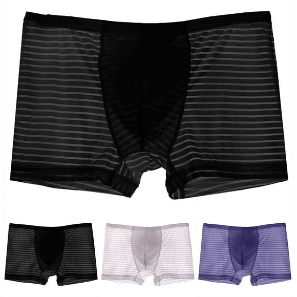 Jinhomg Soft Boxer Briefs for Men Lightweight Comfy Trunks Underwear Casual Striped Print Boxers Breathable Everyday Underpants Fall Saving White XXXL