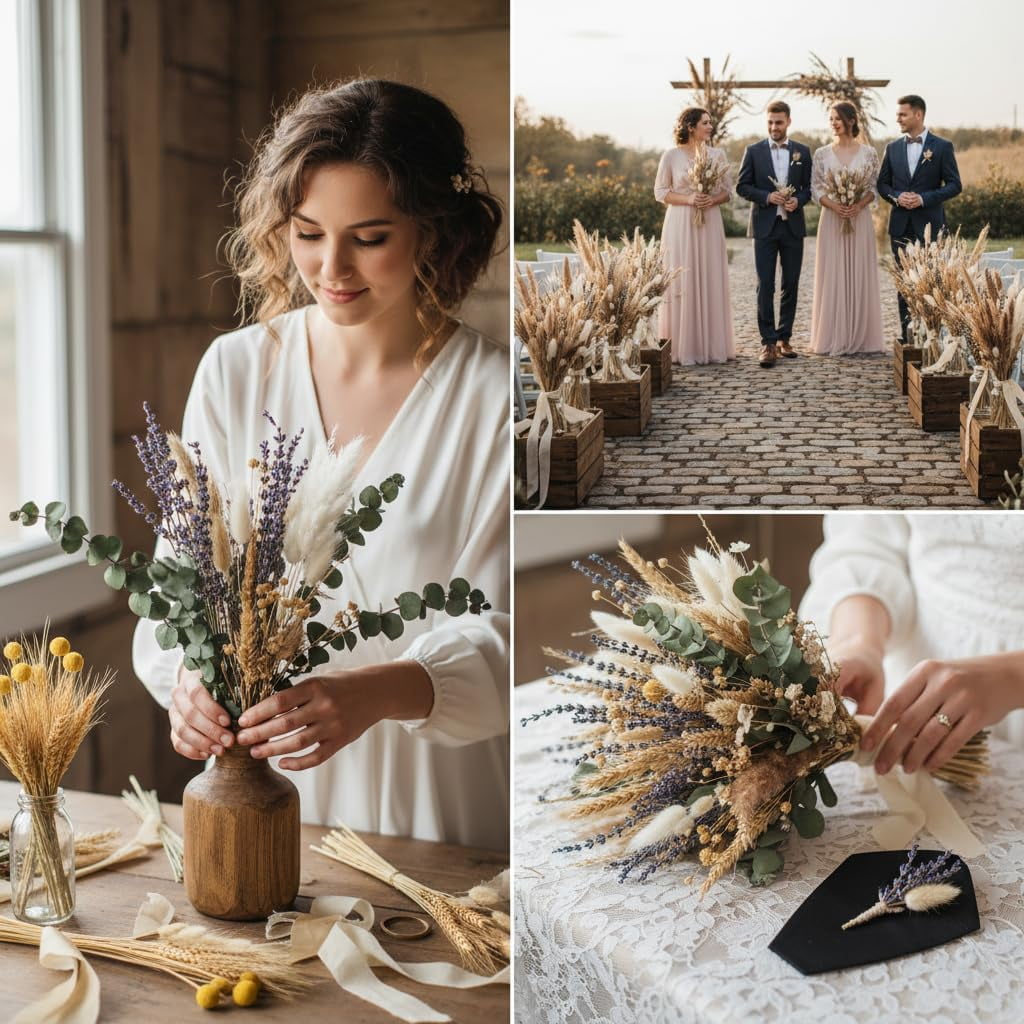 500PCS Dried Pampas Grass Bouquet  Floral Decor for Home Wedding Photoshoot