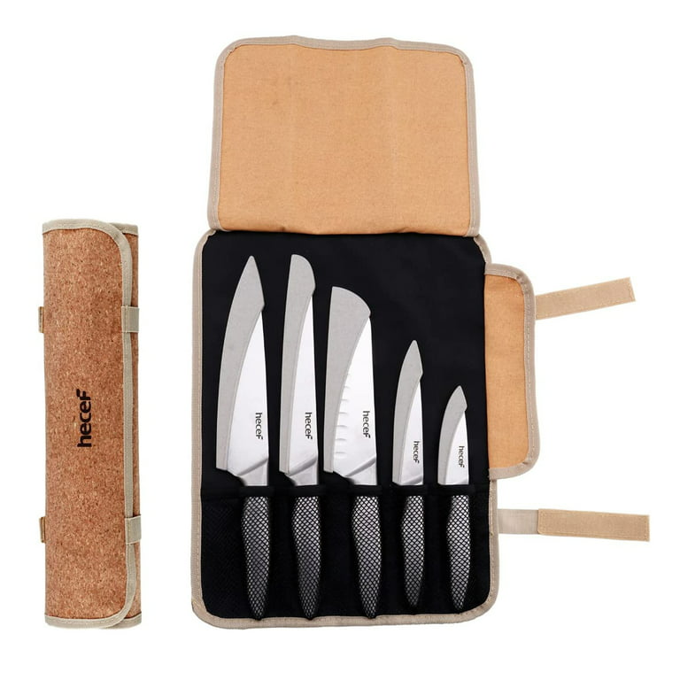 Hecef 11-Piece Kitchen Knife Set, High Carbon Stainless Steel Ultra Sharp Camping Knife with Oxford Cloth Roll Bag, Size: 8, Silver