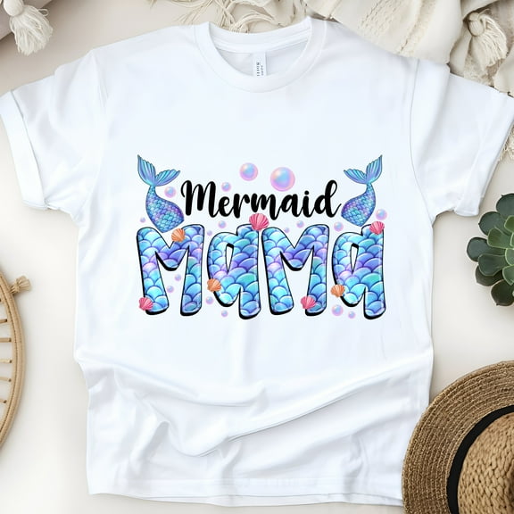 Mermaid Mama T-Shirt, Cute Ocean-Themed Shirt for Moms, White, Size S