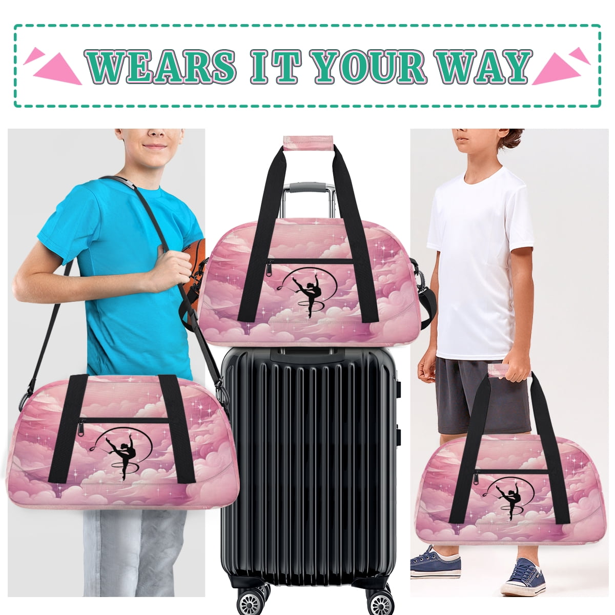 Qzjjjmy Dance Gymnastics Bag for Girls Duffle Bag Dance Travel and Gymnastics Tote Bag for Kids
